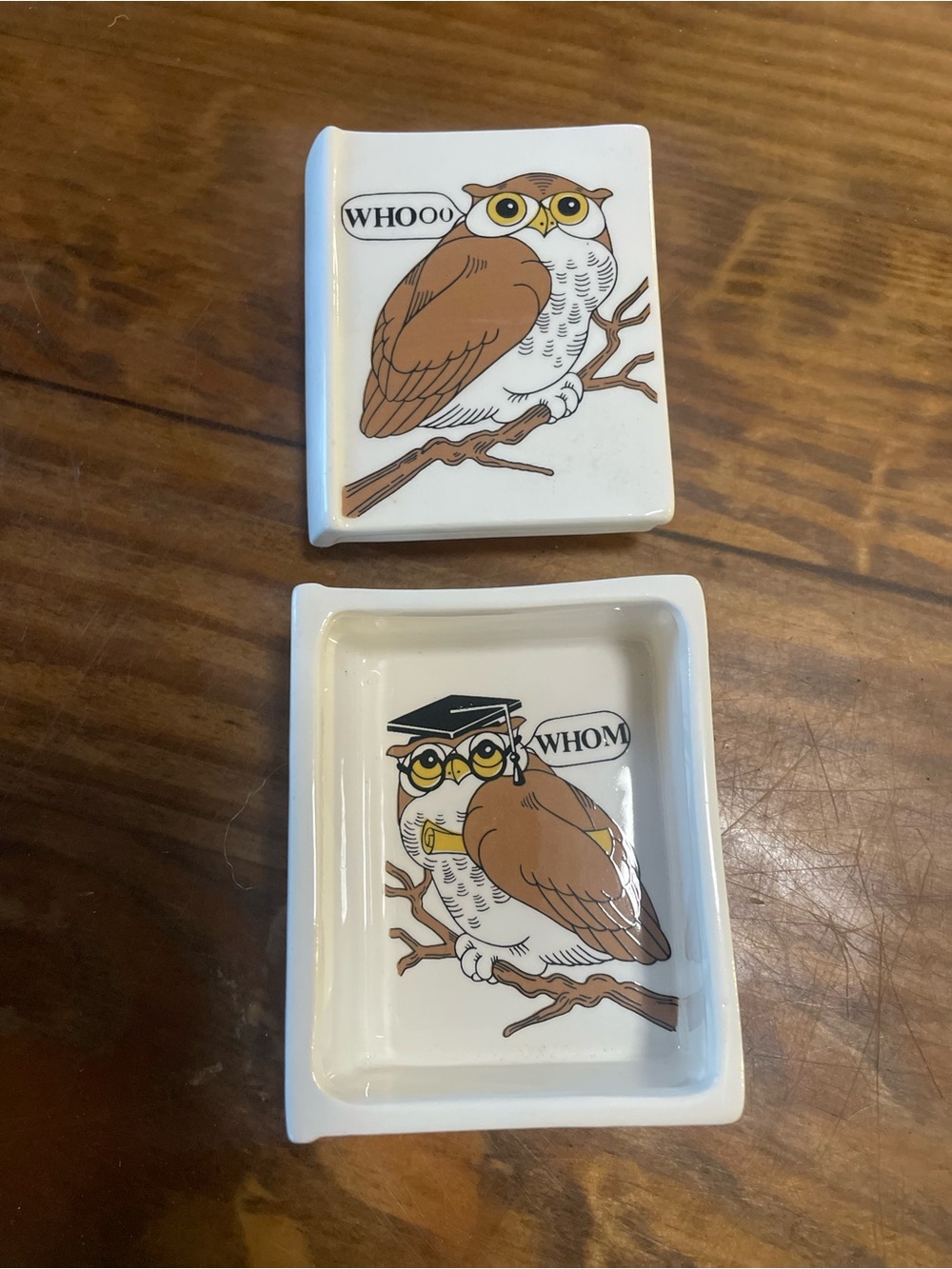 Vintage 1978 Porcelain Owl Trinket Box with 'Whooo' Design book graduate rare - Picture 2 of 8